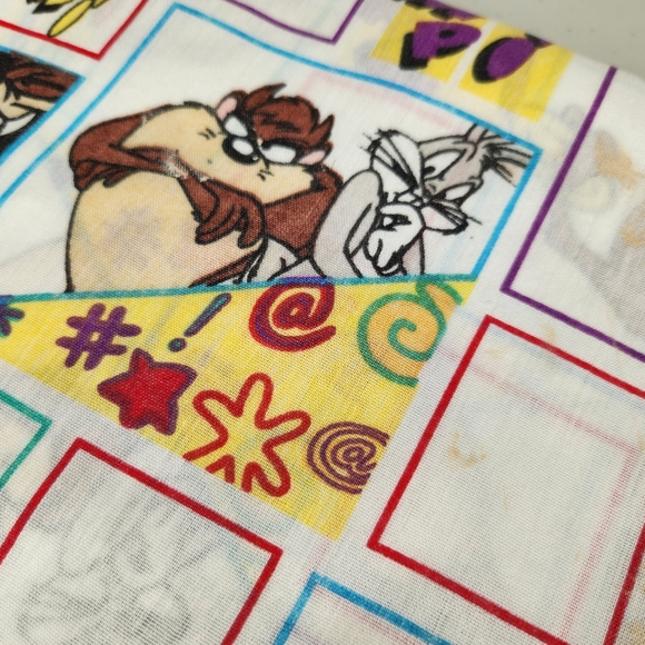 Rare Retro Looney Tunes Taz Twin Flat Sheet 90s Bedding Fabric Material - Picture 2 of 4